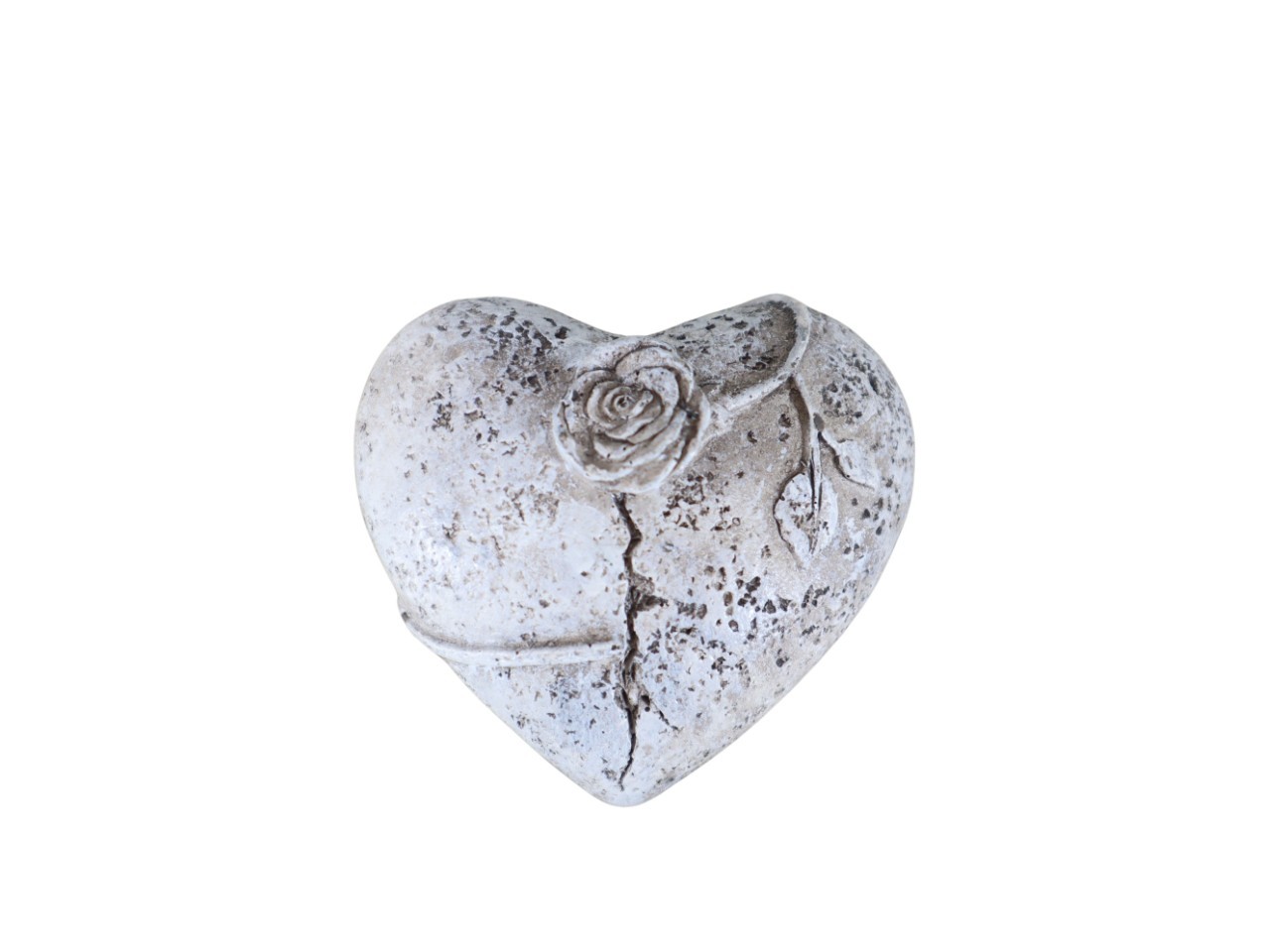 Herz mit Rose Polyresin grau D7.5x6.5cm