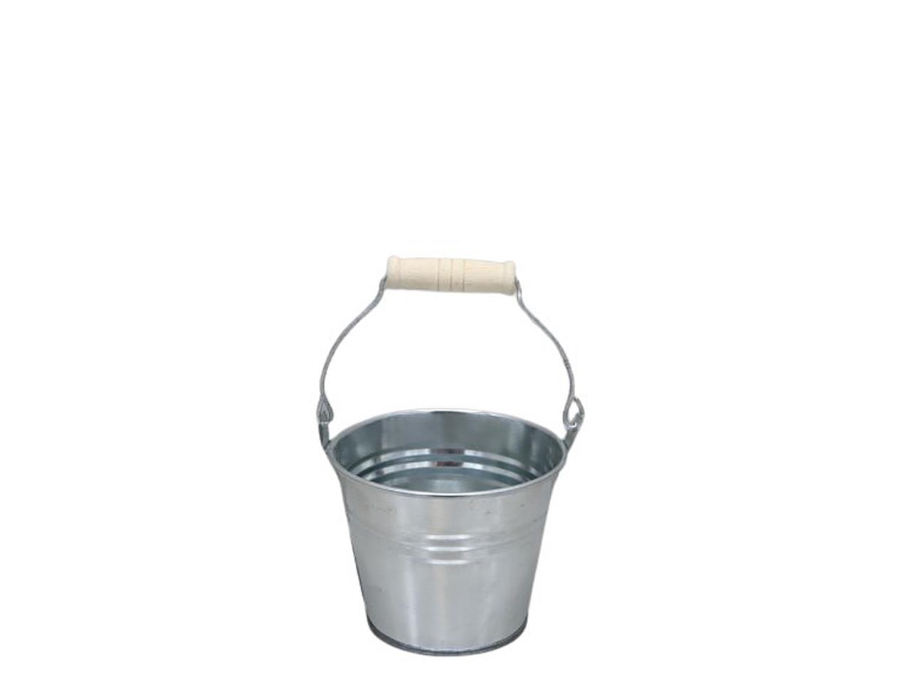 Übertopf m. Holzgriff zink-glanz  D10cm