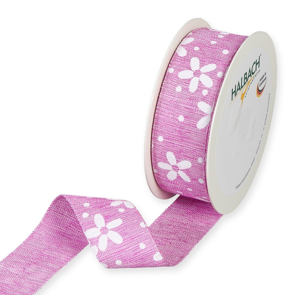 Druckband Blüten/Punkte 35 mm 15 Meter pink/white 60