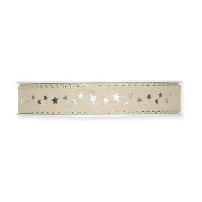 Druckband Sternchen 15 mm 18 Meter linen/silver 71