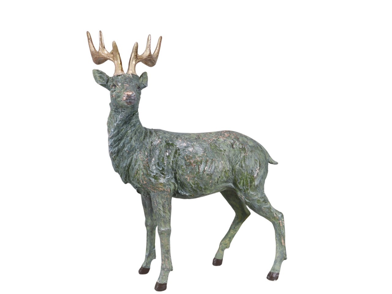 Hirsch Polyresin grau-grün/gold D34x20xH43cm