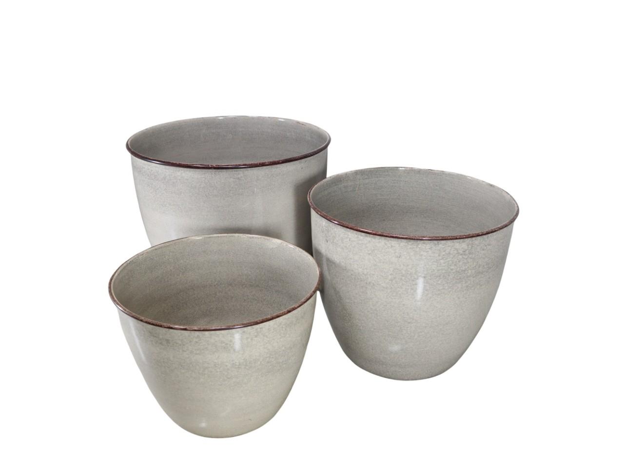 Pflanztopf Emaille Metall hellgrau Set/3 D 40,35,30 cm