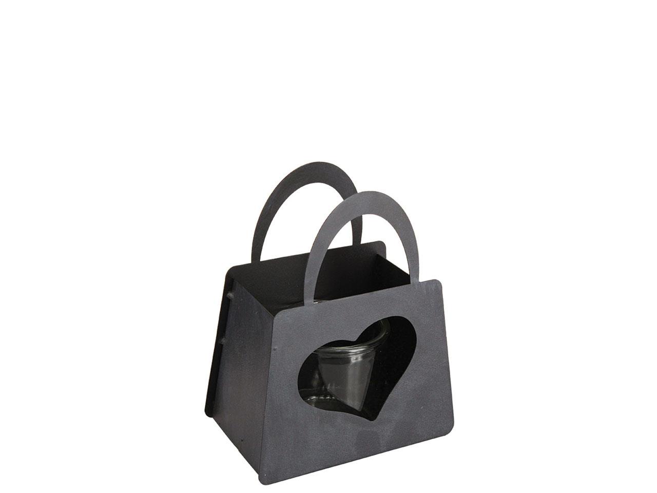 Tasche Herz&Glaswindlicht Metall anthra L14,5xH18,5cm NETTO