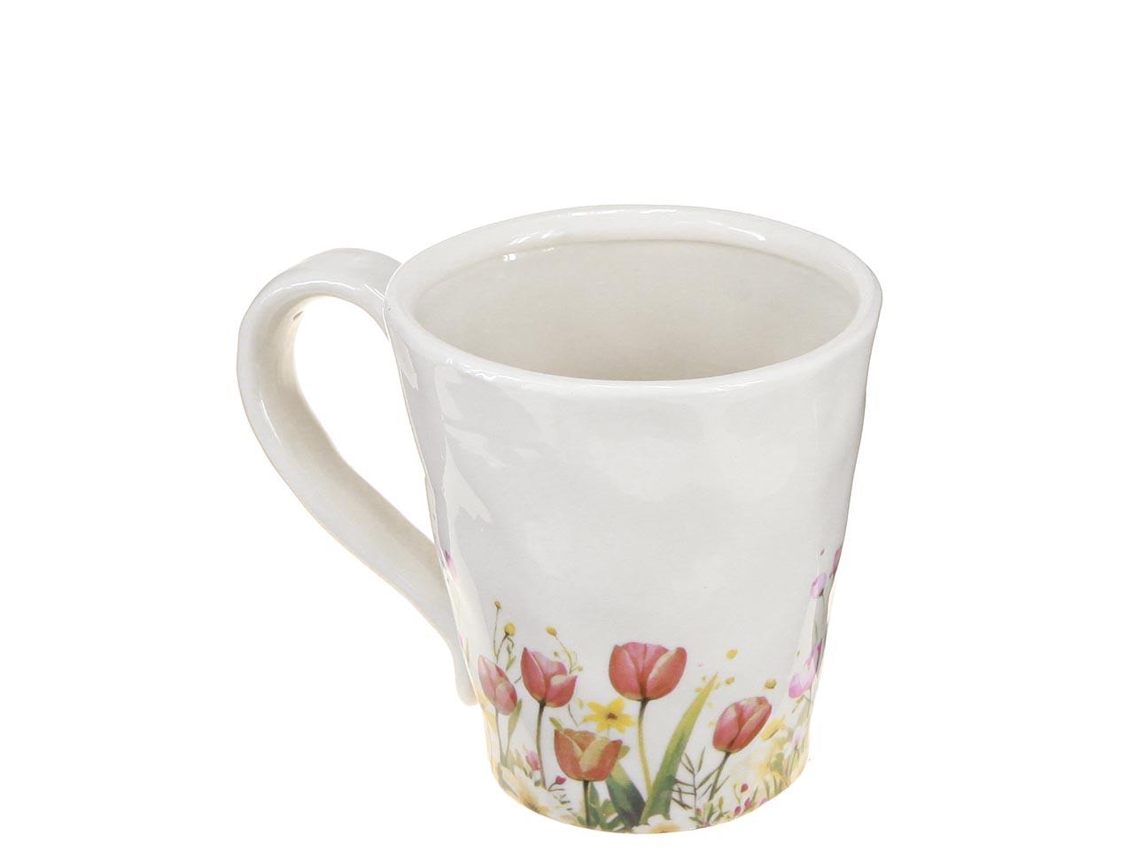 Tasse Keramik m. Tulpfenmotiv D9,5xH11cm creme