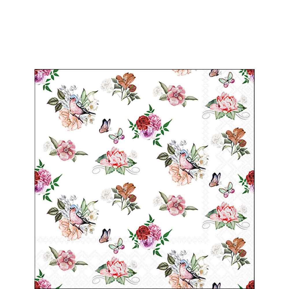 Serviette 25x25 cm Charlotte weiss mit rosa Rosen