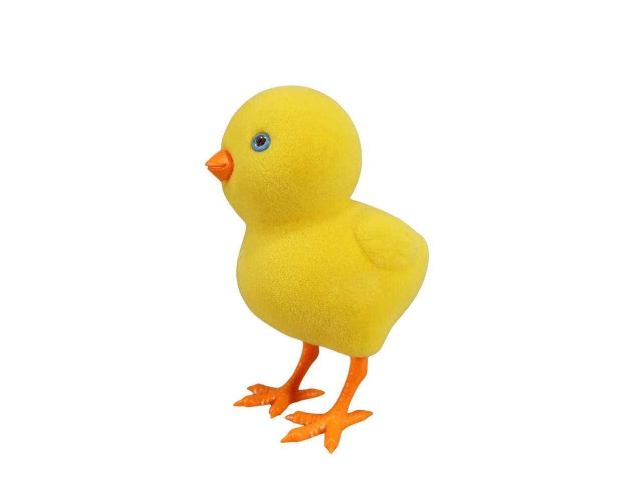 Küken stehend Kunststoff beflockt gelb H16cm