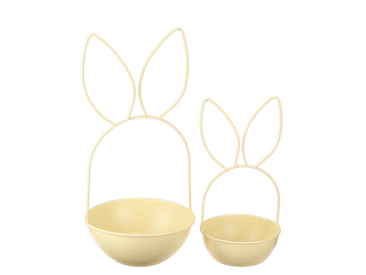 Pflanzschale m. Hasenohren Set/2 Metall vanille D16+12cm