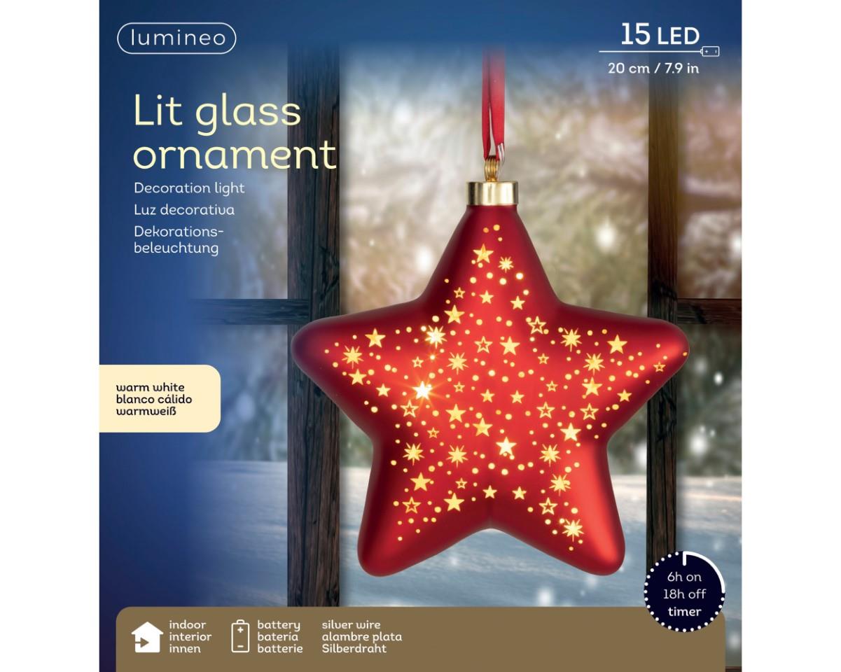 Glasstern hängend inkl. 15 Micro LED Sterndekor rot D20cm