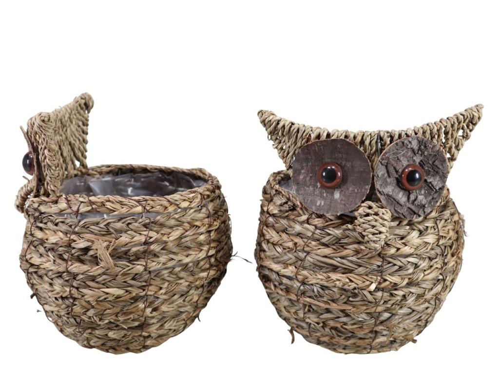 Pflanztopf Eule Strohseil natur D15xH22cm
