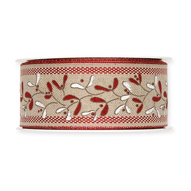 Leinen-Druckband Misteln 40 mm 12 Meter red 65
