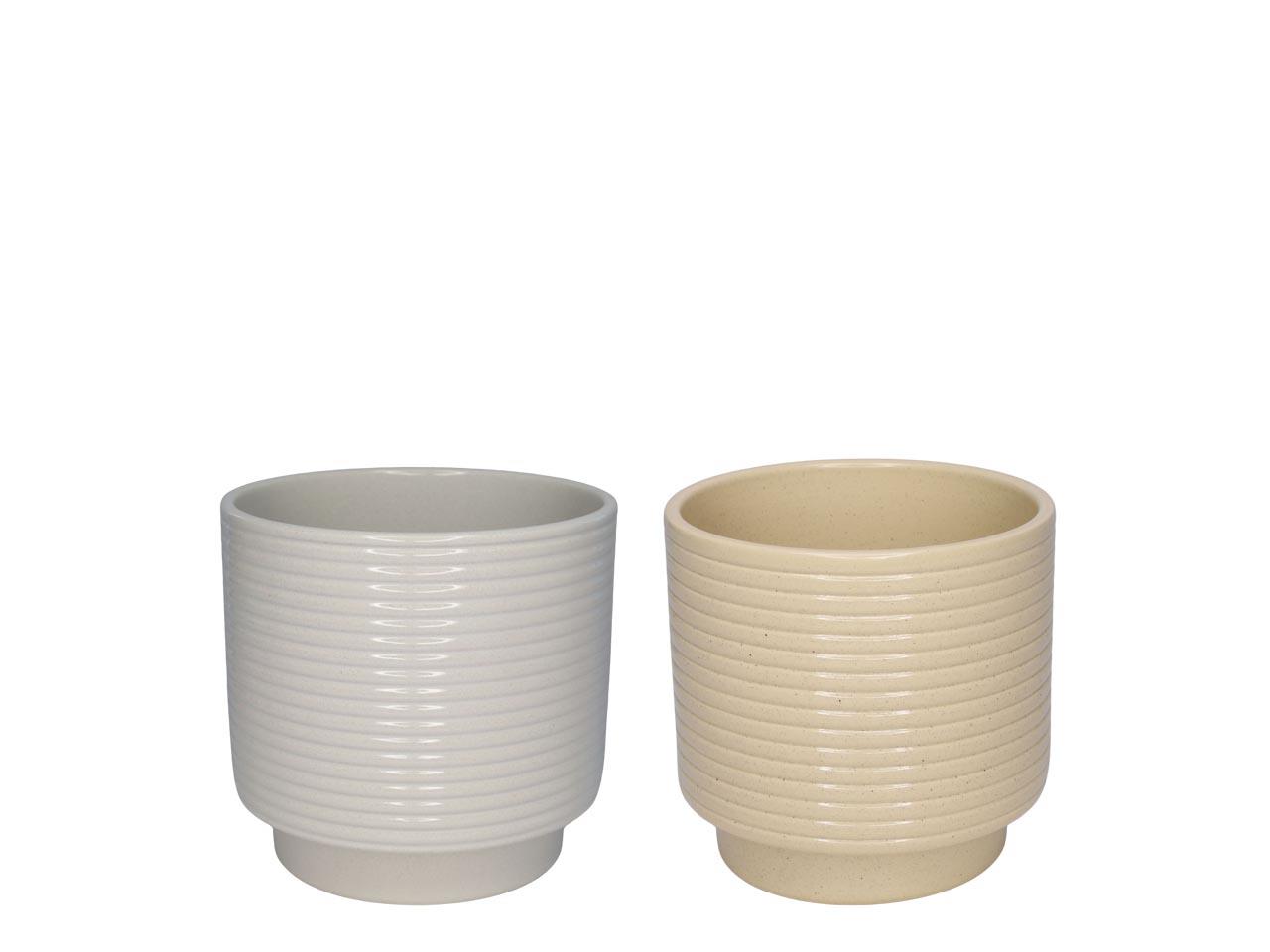 Cylindroübertopf m. Fuß Rings Keramik creme-beige las 10,5cm