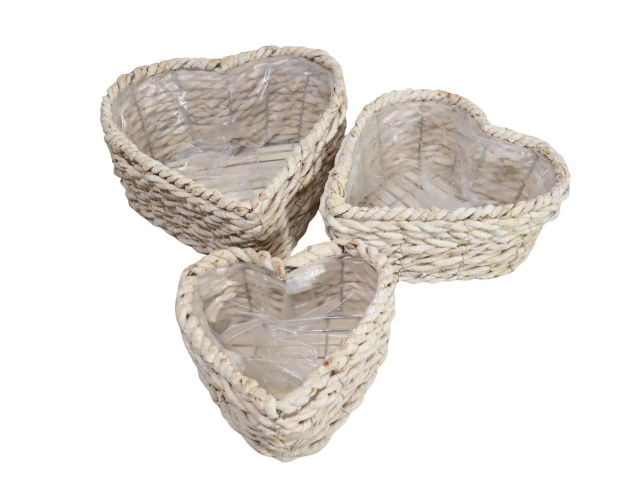 Pflanzkorb Herz Strohseil Set/3 31x15,26x12,21x10cm whitew.