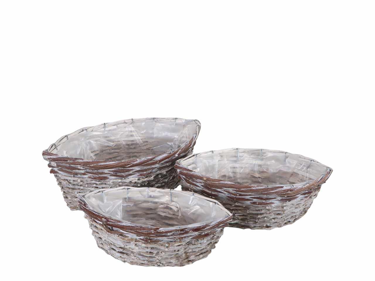 Schiffchen Weide/Rattan Set/3 gekalkt L33/28/25cm