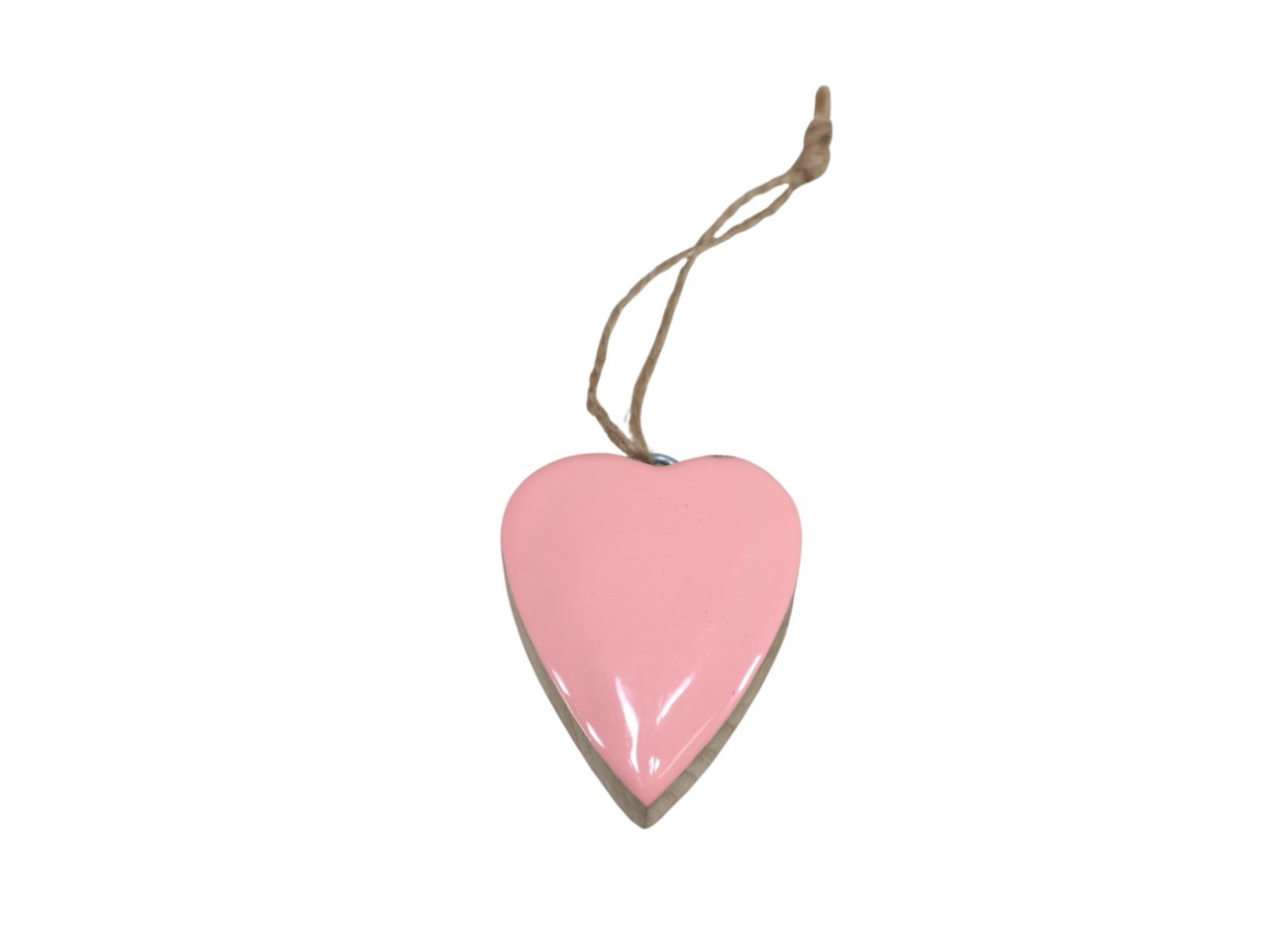 Herz hängend an Juteschnur Holz rosa D5cm