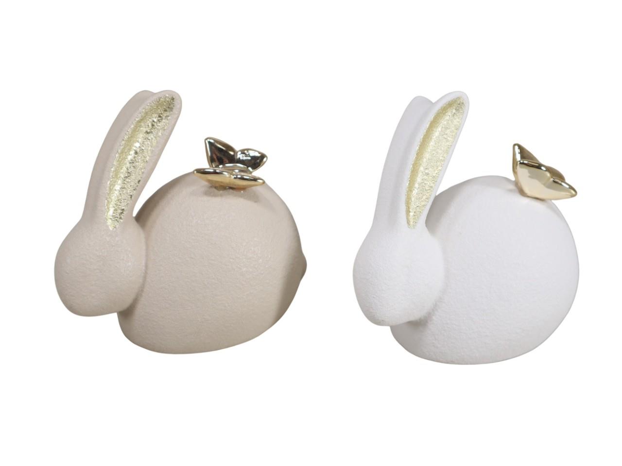 Hase Porzellan m. Schmetterlingen gold H11cm weiß-creme