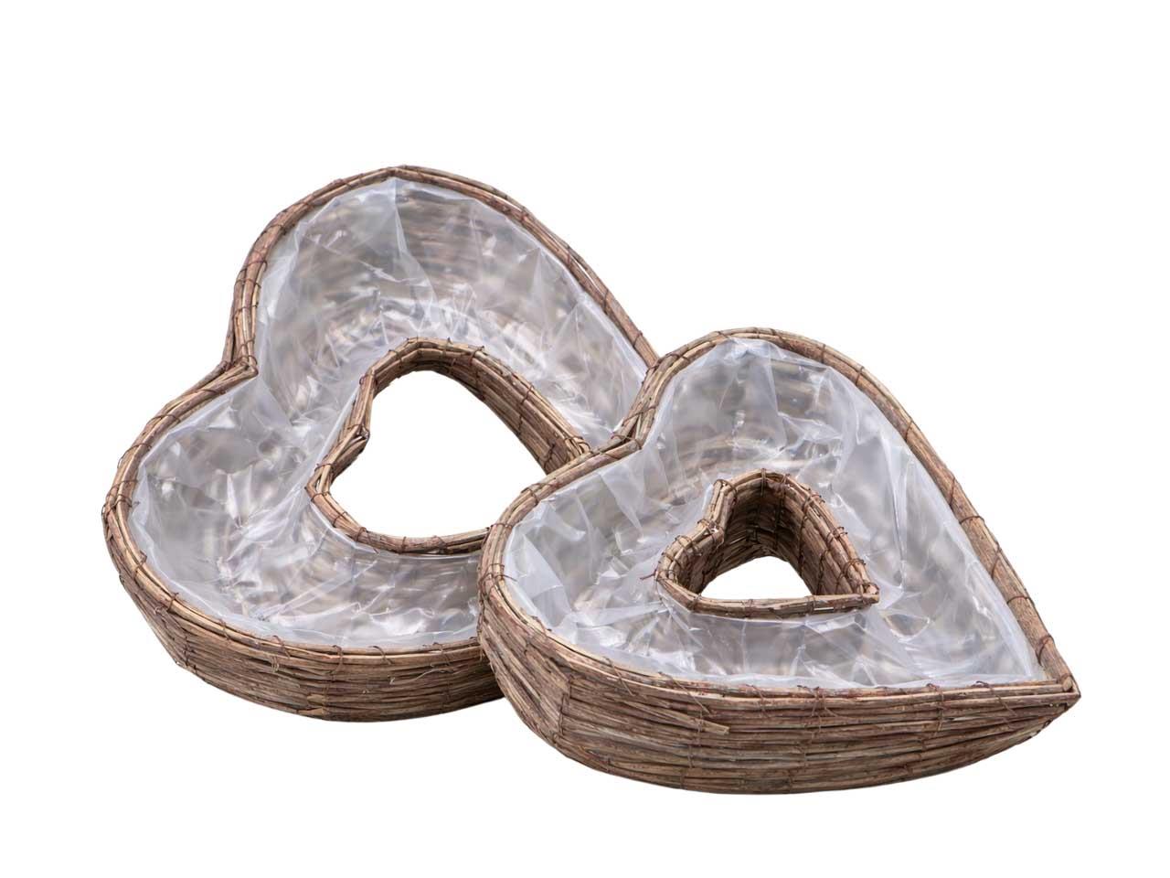 Pflanzherz offen Set/2 natur gekalkt Rattan D40/30cm