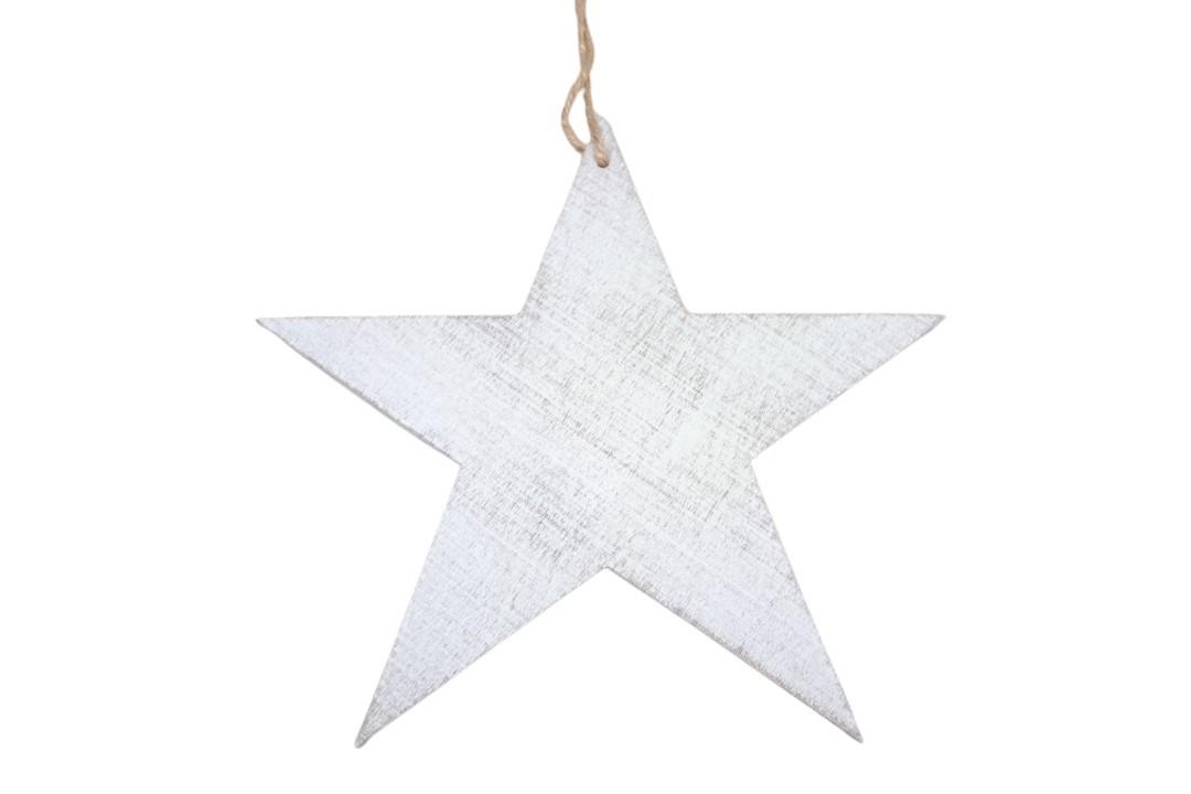 Hänger Stern Holz weiß D30cm
