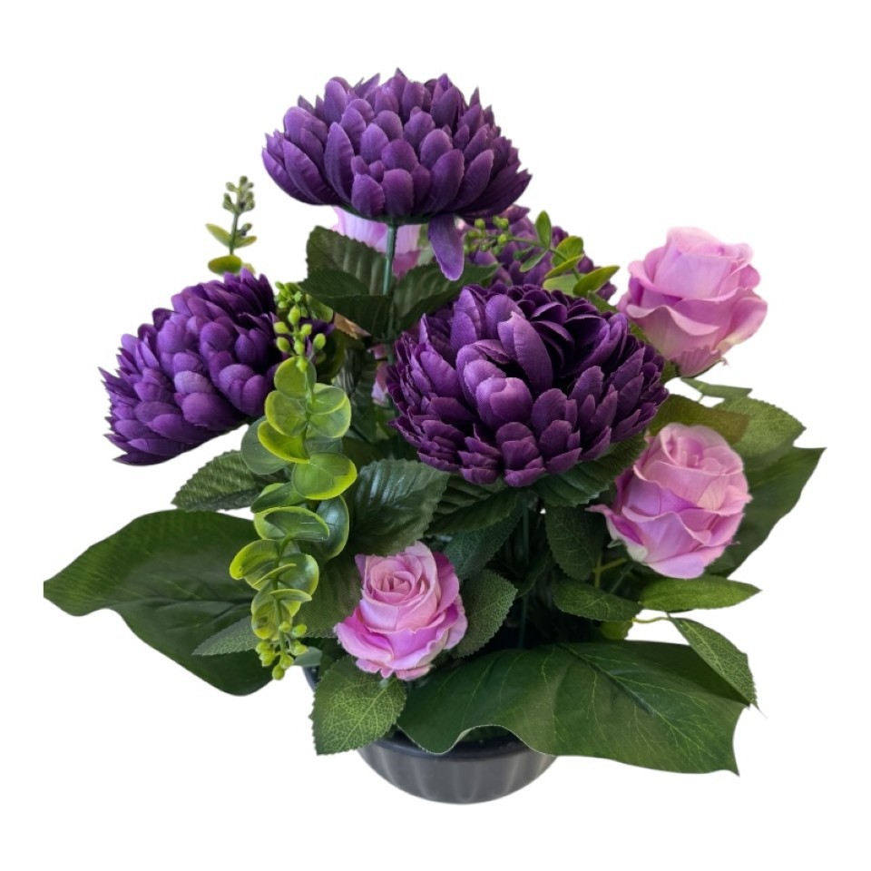 Rose/Dahlie 13Blüten lila in schwerer Schale 1,5kg NETTO