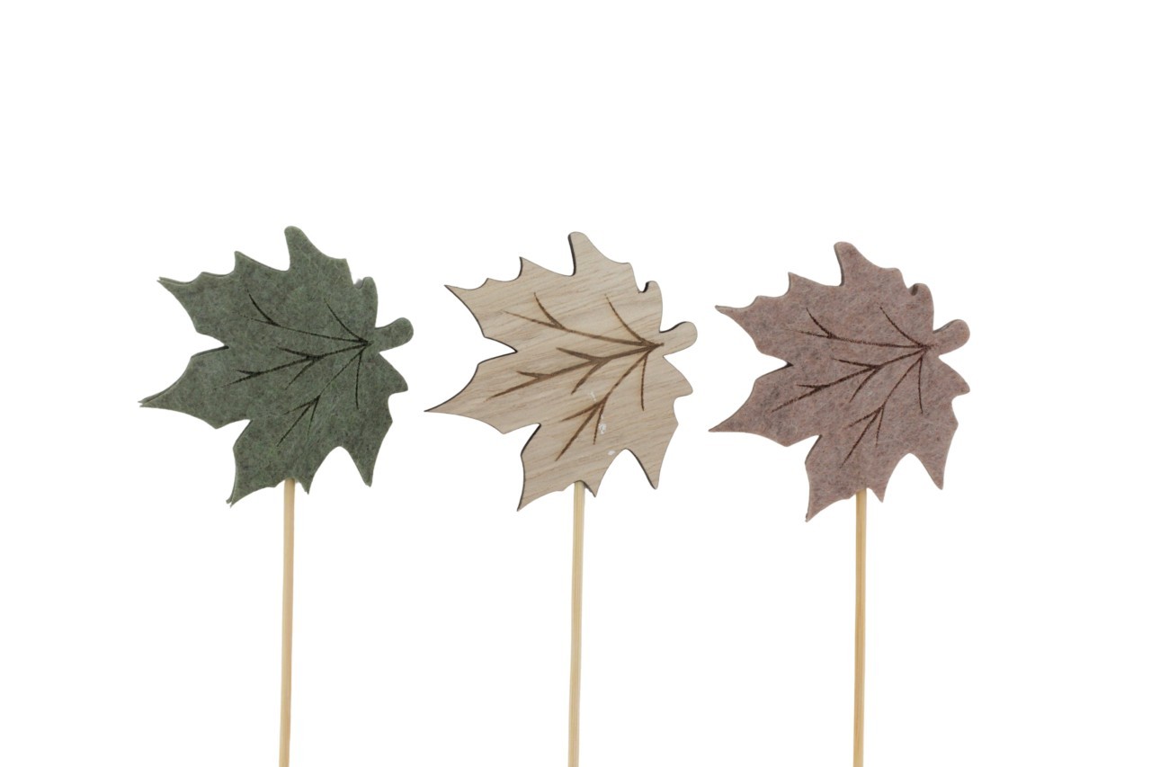 Stecker Herbstlaub Otono sort. beige-waldgrün D6,5cm + Pin