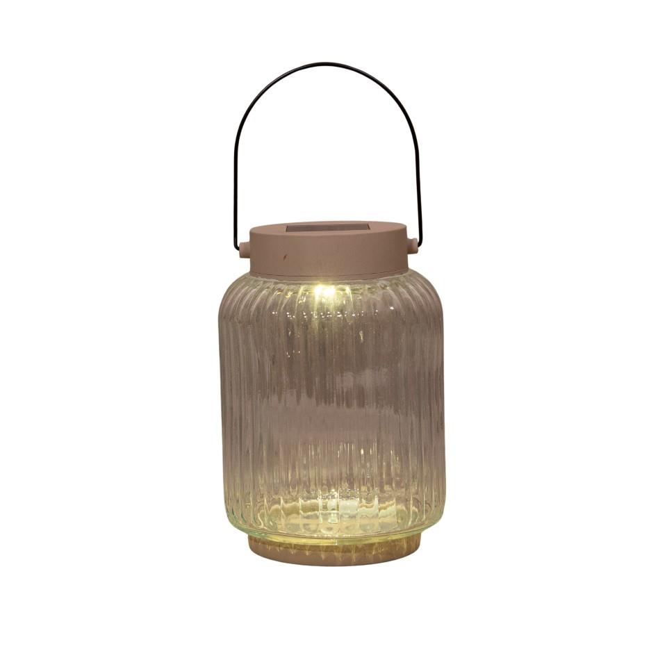 Solarlaterne -Sebastian- Glas m. 1LED 16x11 cm sand