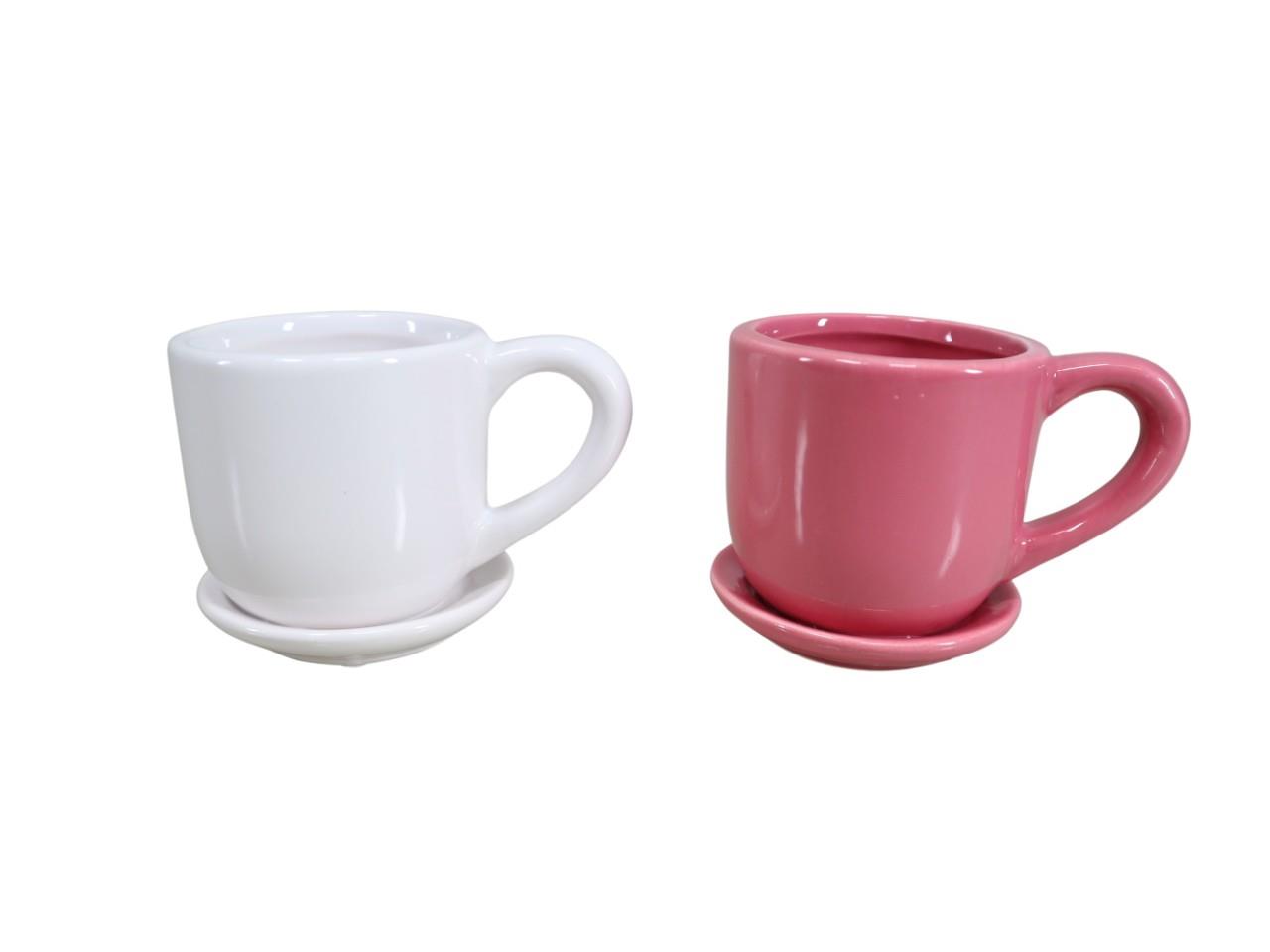 Tasse Keramik rosa-weiss sort. D07xH7cm