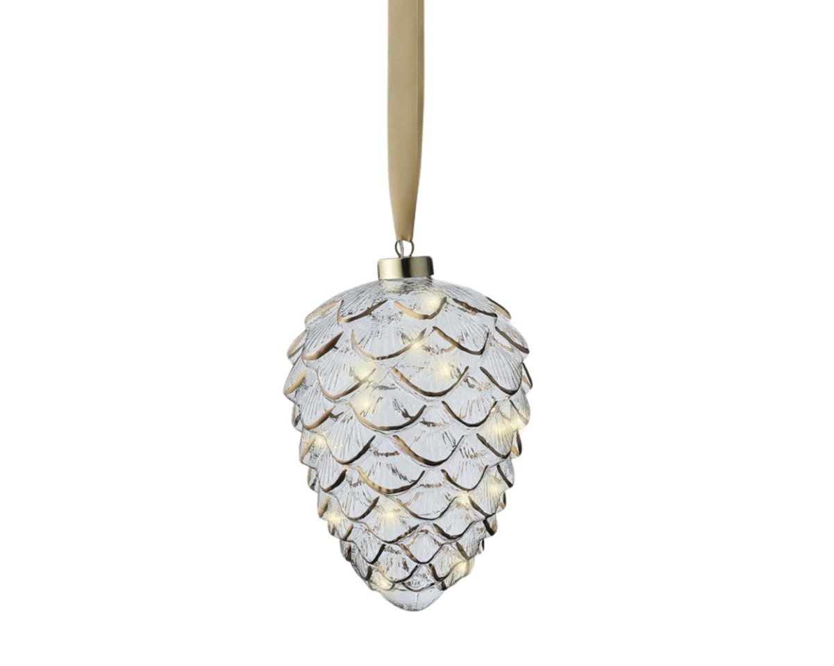 Zapfen hängend inkl. 15 Micro LED klar/gold D15xH21cm