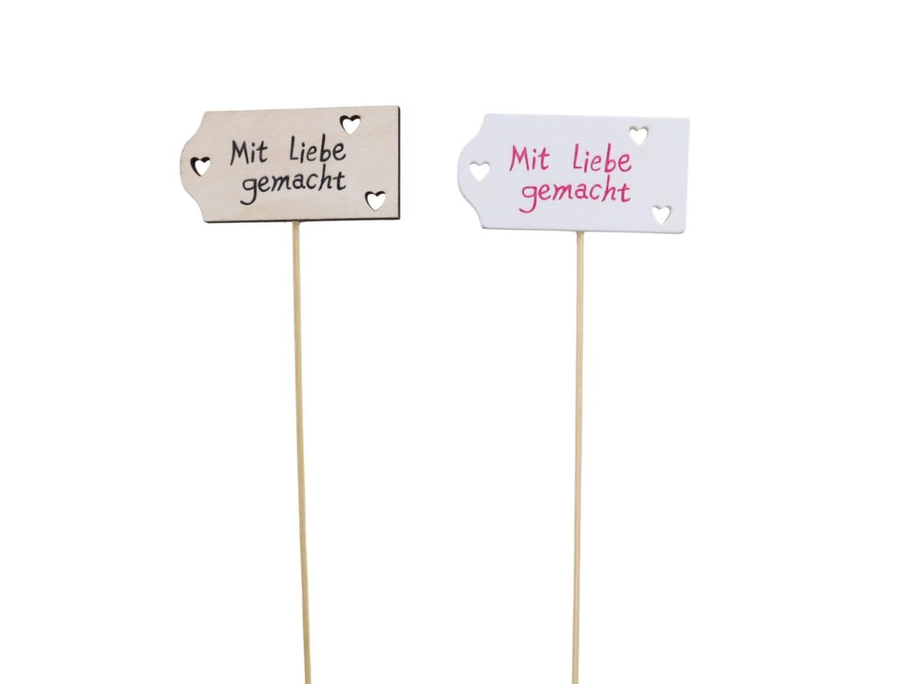 Stecker Schild "Mit Liebe gemacht" Holz farbmix D8x4cm + Pin