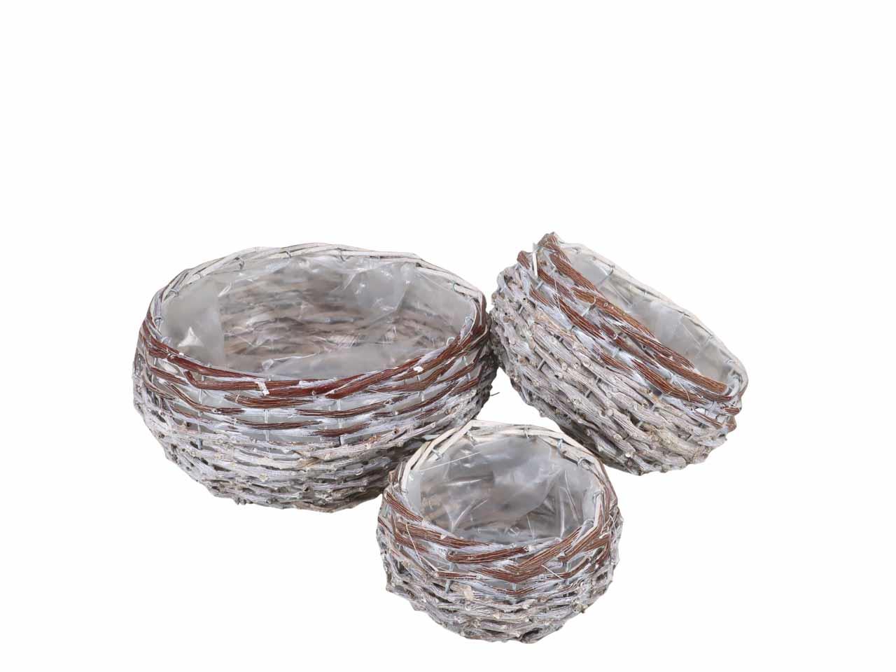 Pflanzkorb rund Weide/Rattan Set/3 gekalkt D27/21/14cm