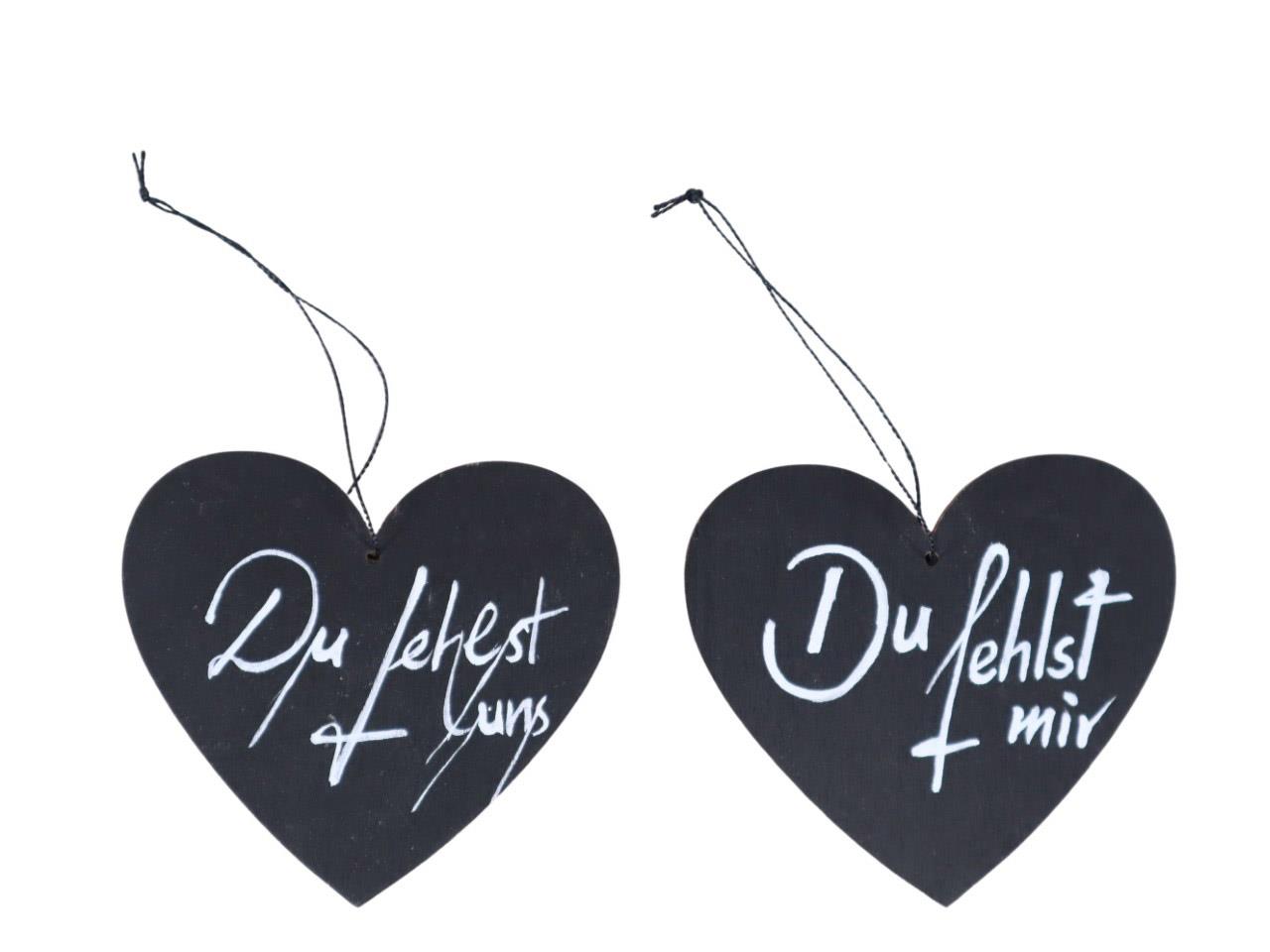 Herz hängend m. Schrift Holz schwarz D13cm