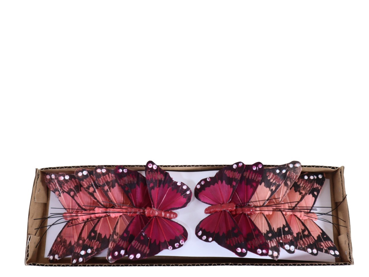 Stecker Schmetterling Federn 7cm rosa/bordeaux
