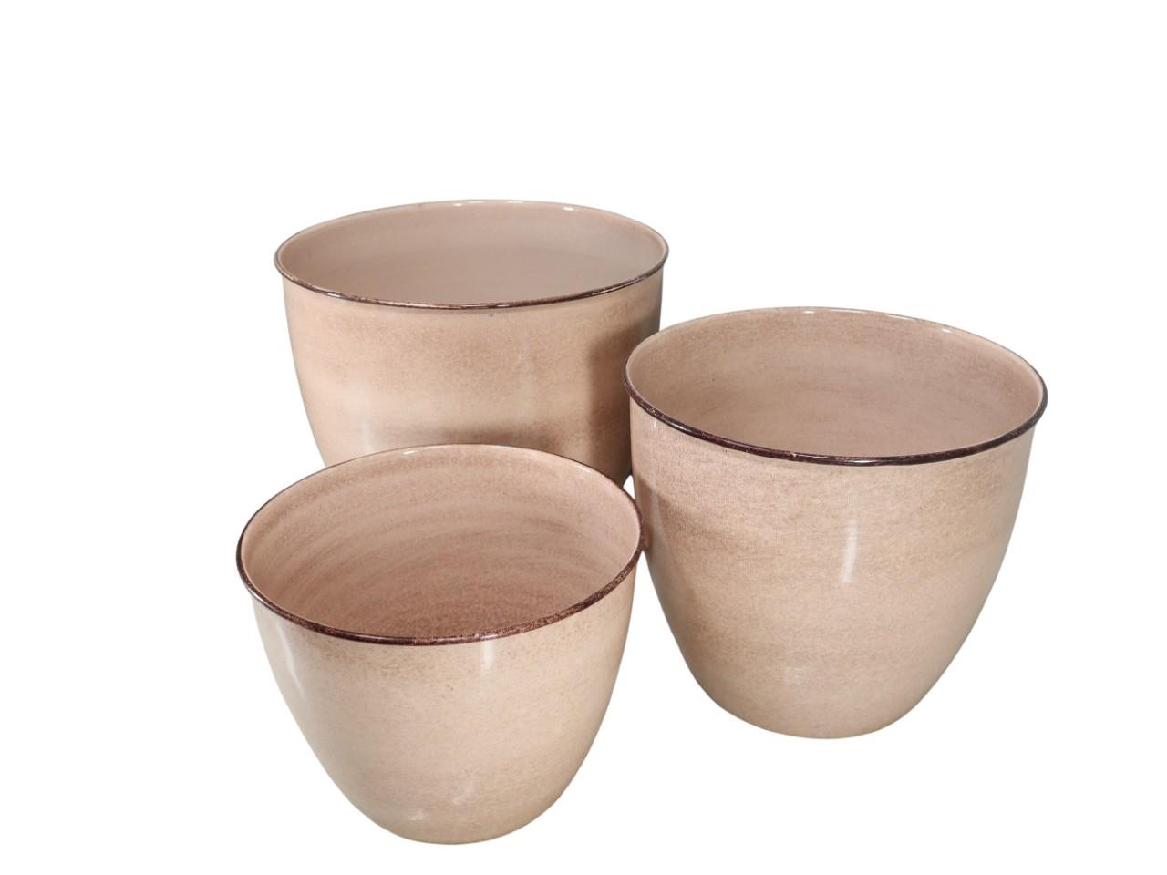 Pflanztopf Emaille Metall beige Set/3 D 40,35,30 cm