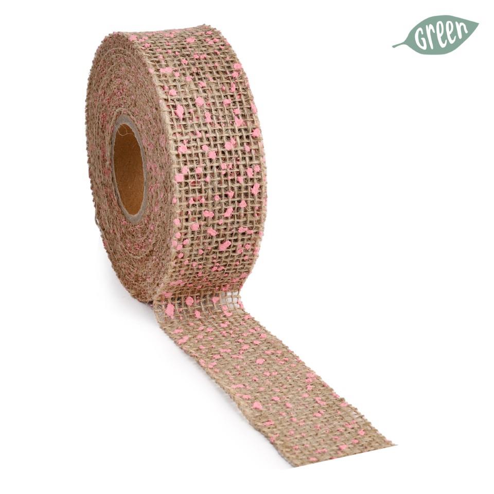 Band Jute Dotty natur/rosa 40 mm 10 Meter