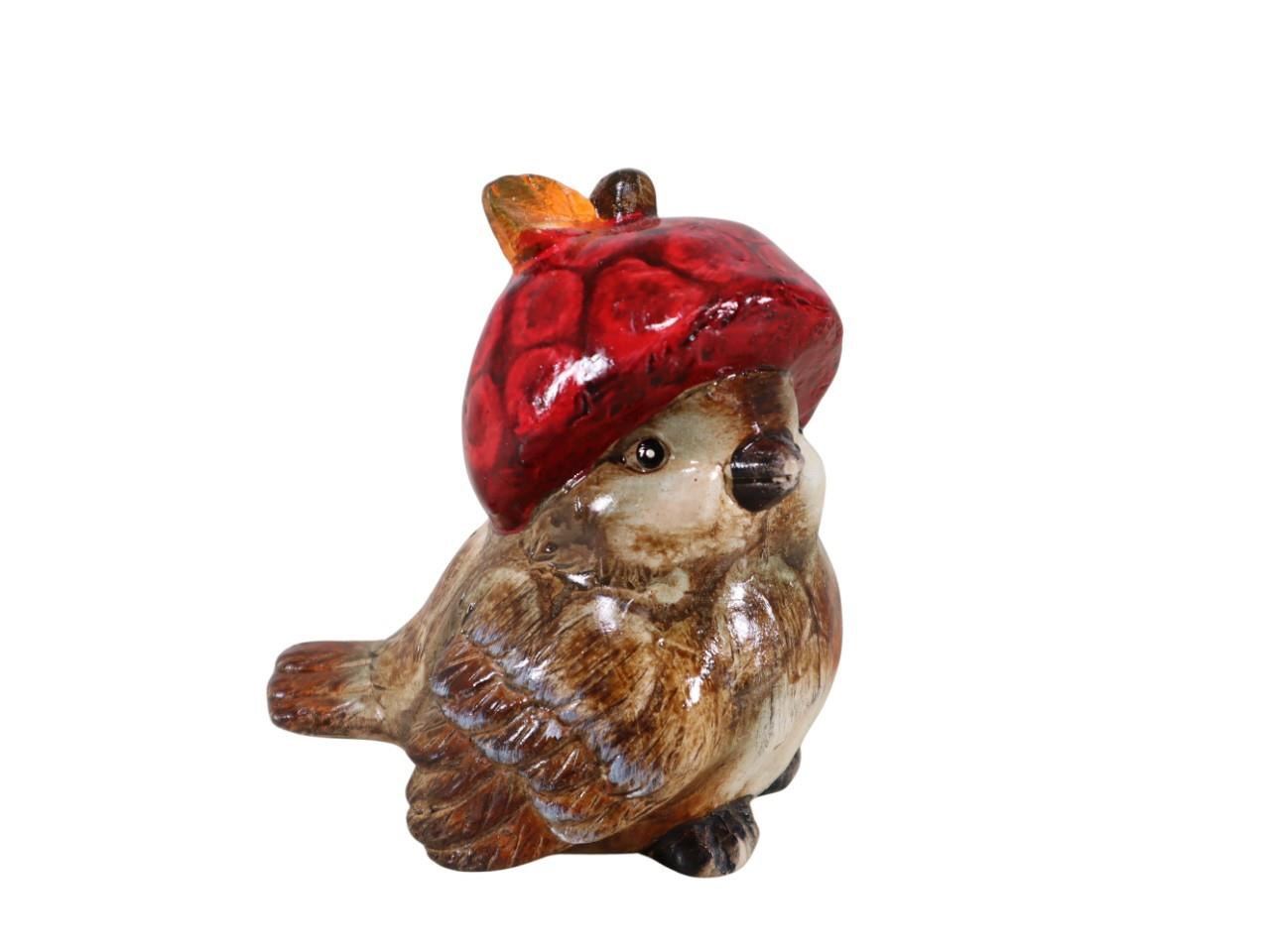Vogel m. Apfel Keramik braun & rot H13,5cm