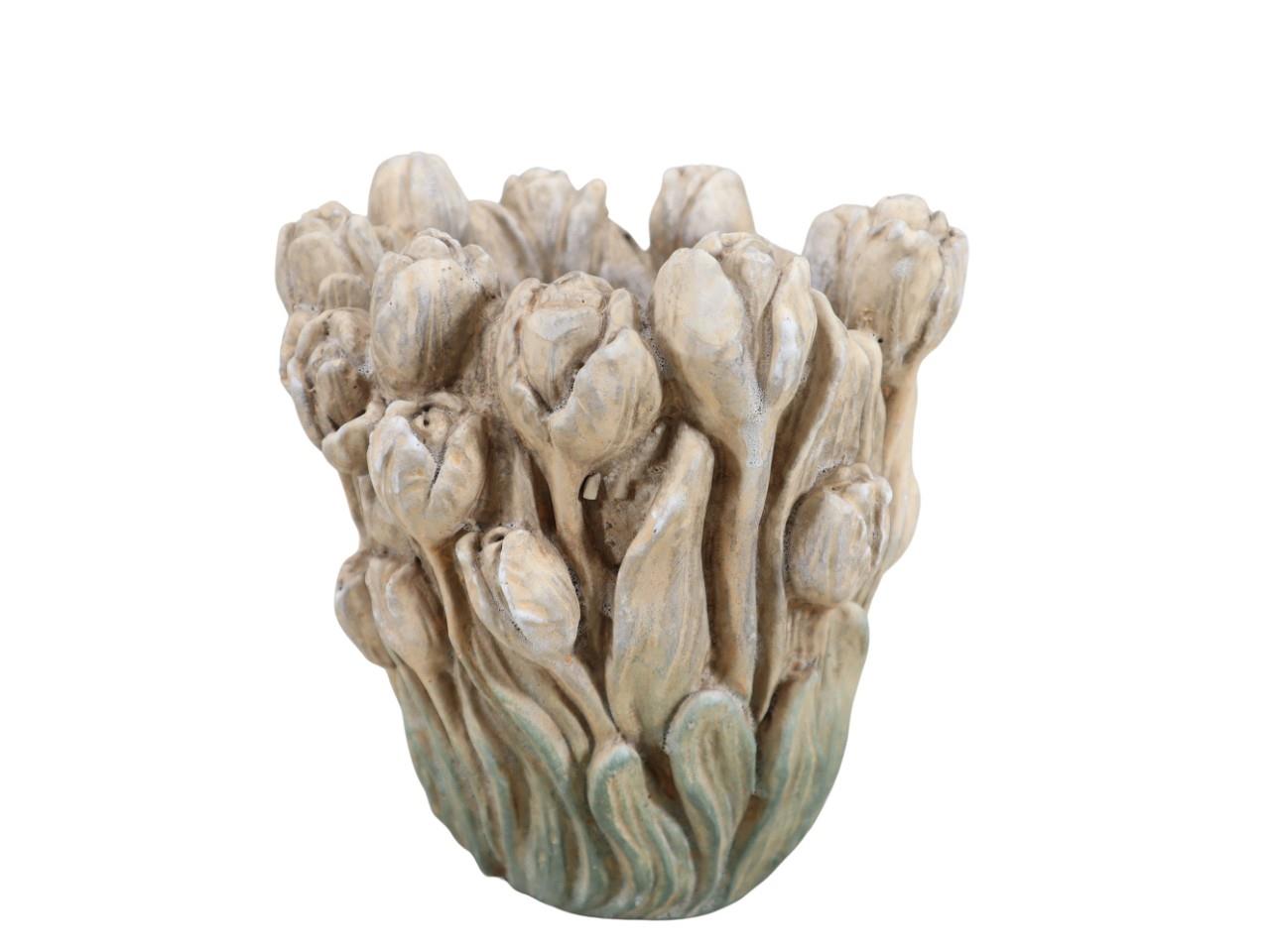 Übertopf Tulpe Beton creme-grün D21xH23cm