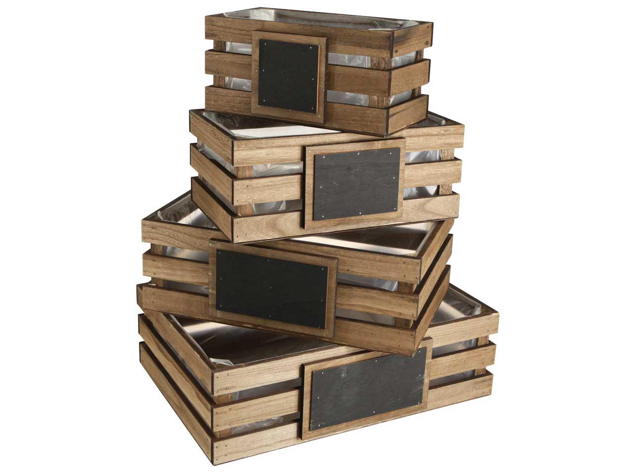 Pflanzkisten m. Folieneinsatz und Tafel Set/4 L40x28cm