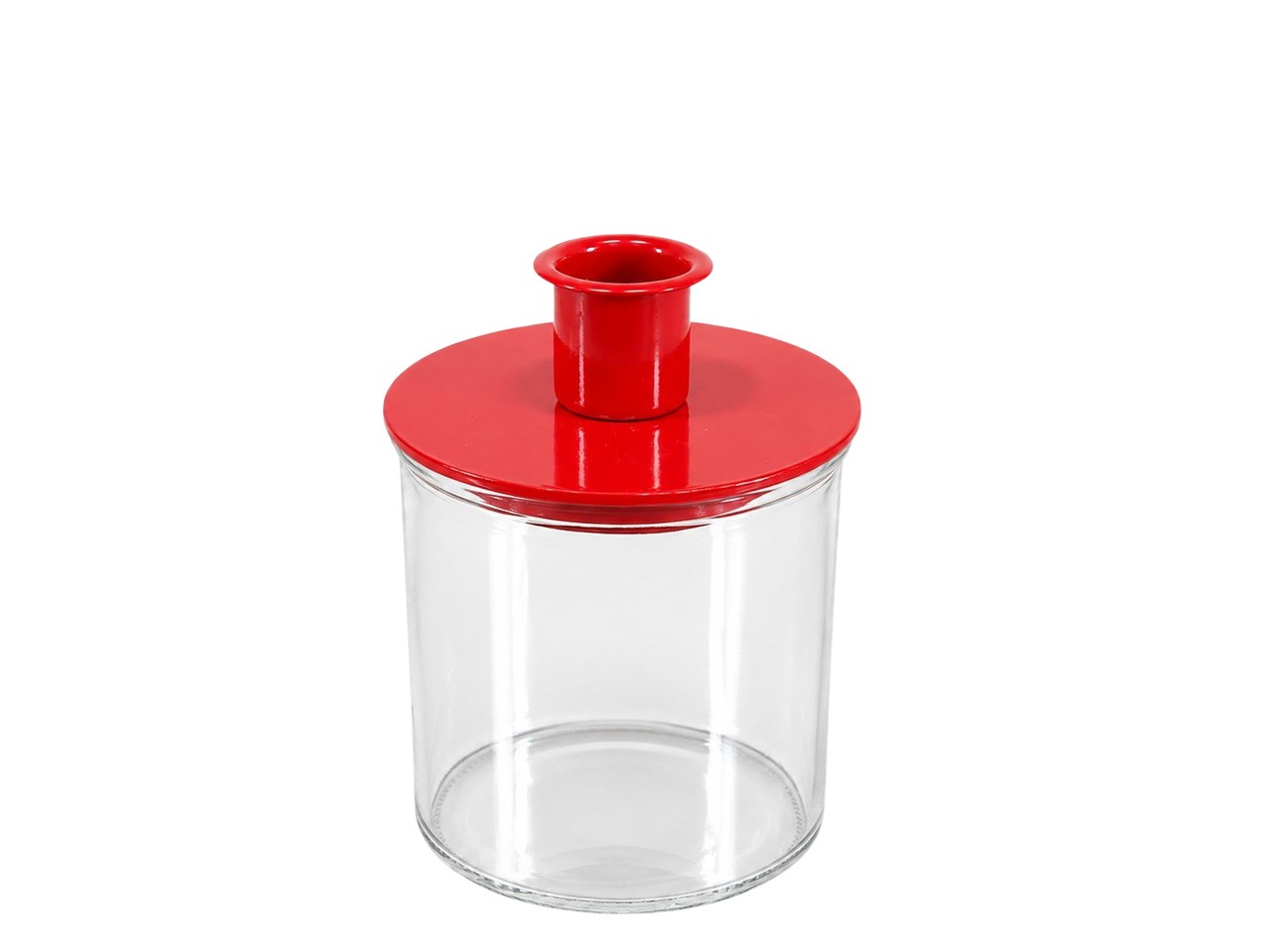 Stabkerzenhalter Metall rot auf Glaszylinder klar D8xH10,5cm