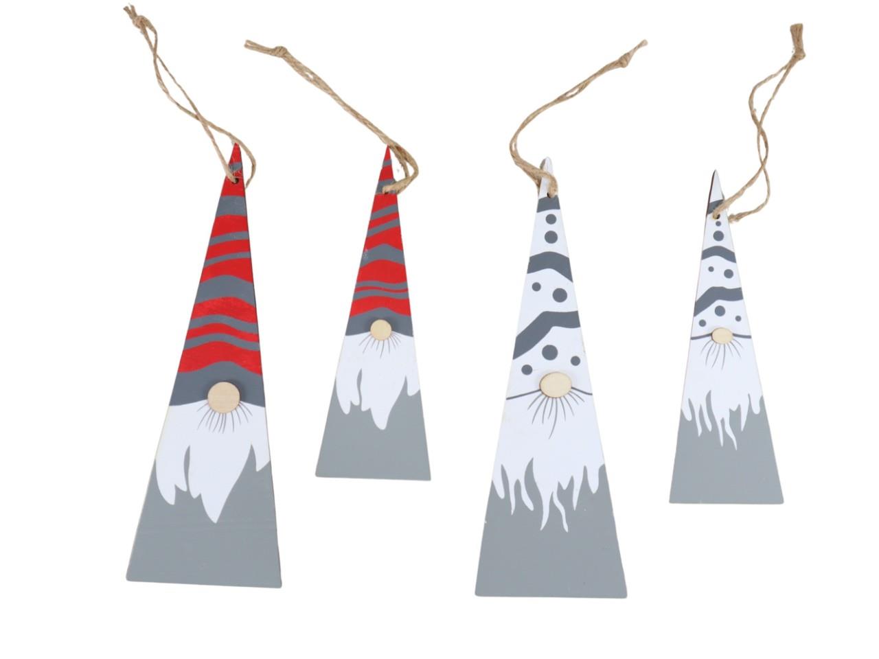 Hänger Zwergwichtel Holz grau-rot sortiert D6,5x19cm