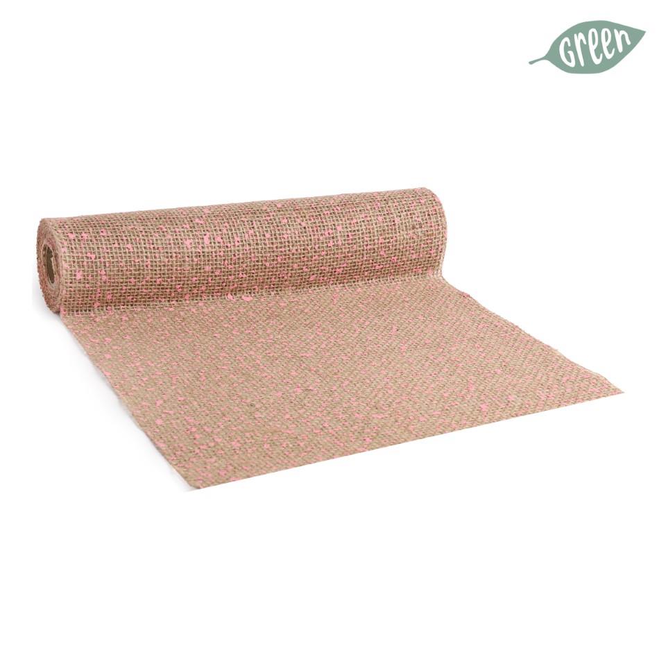 Tischband Jute Dotty natur/rosa 28 cm 2,5 Meter