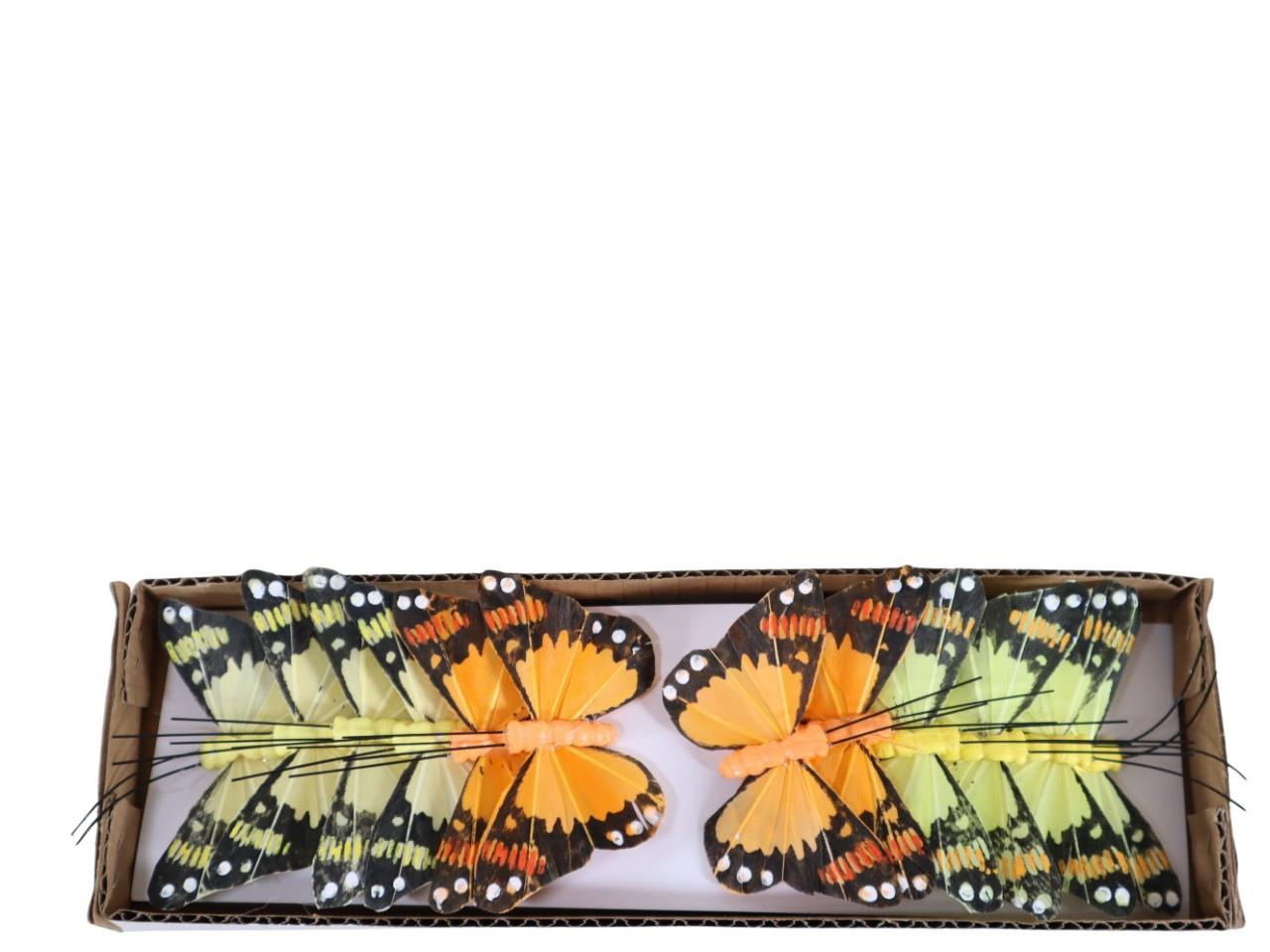 Stecker Schmetterling Federn 7cm gelb/orange