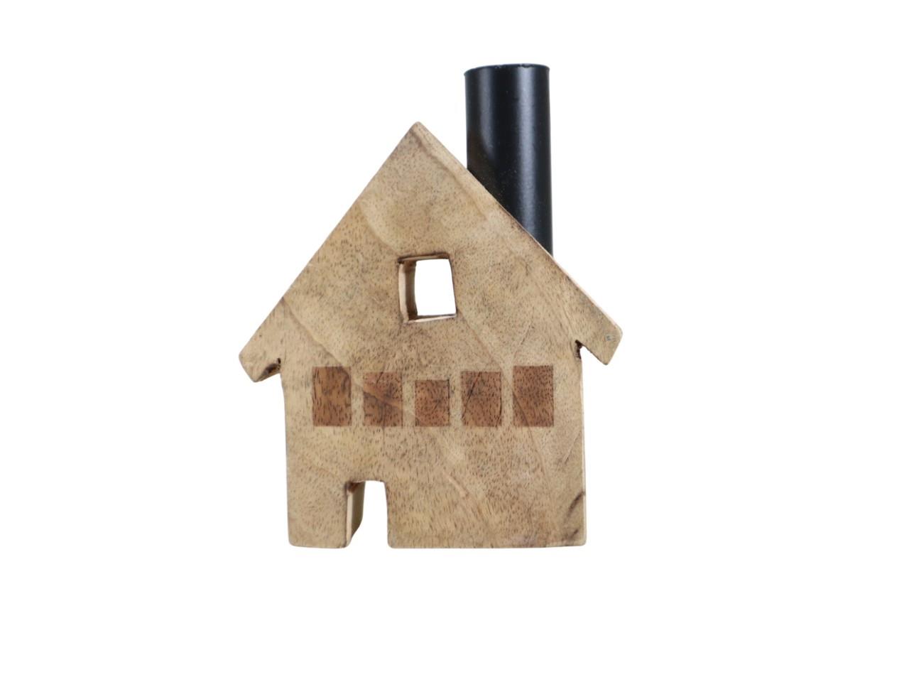Haus stehend m. Kamin Holz natur B11xH14cm