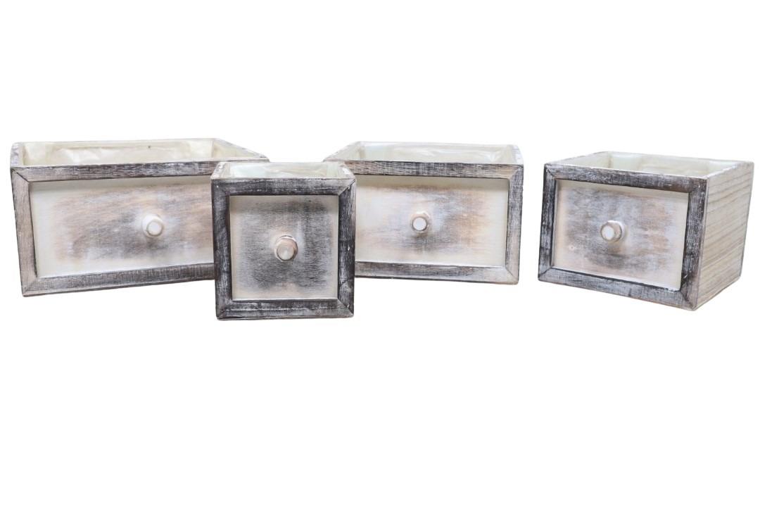 Schubladen viereck Holz white-washed Set/4