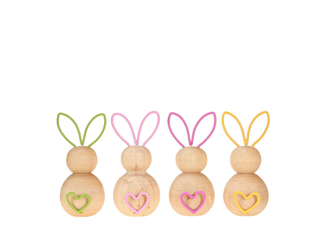 Aufsteller Hase m. Herz Holz/Metall natur-farbmix H10,5cm