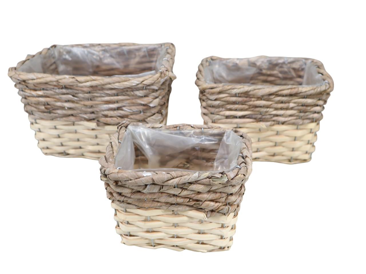 Pflanzkorb rechteckig Weide/Gras Set/3 25x23cmwhite-washed