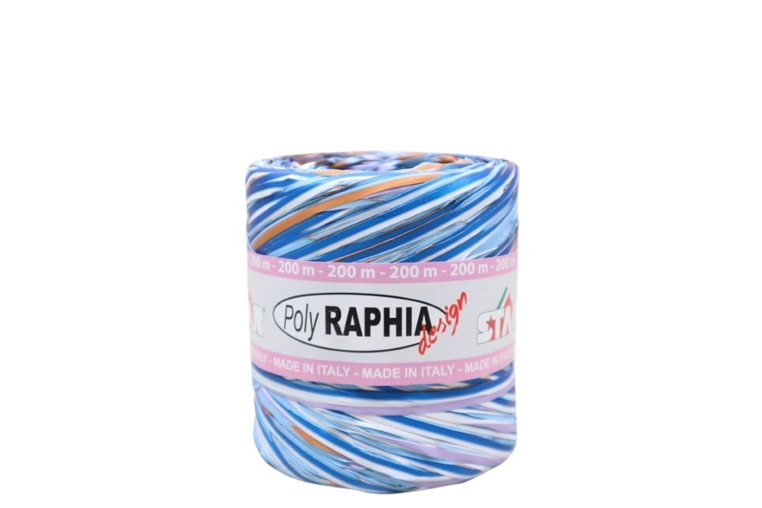 Polyraphia 15mm 200 Meter,  blau-natur -9920