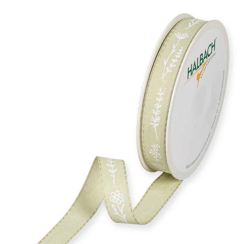 Druckband Blumen 15 mm 18 Meter pale green 290