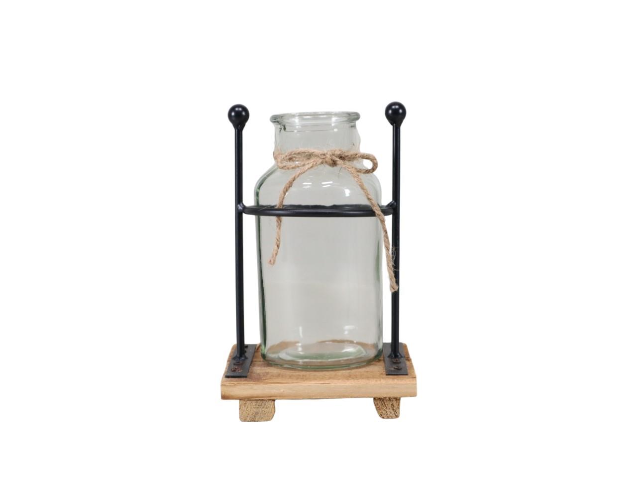 Tablett mit 1 Glas im Metallgestell  D12x12H19cm