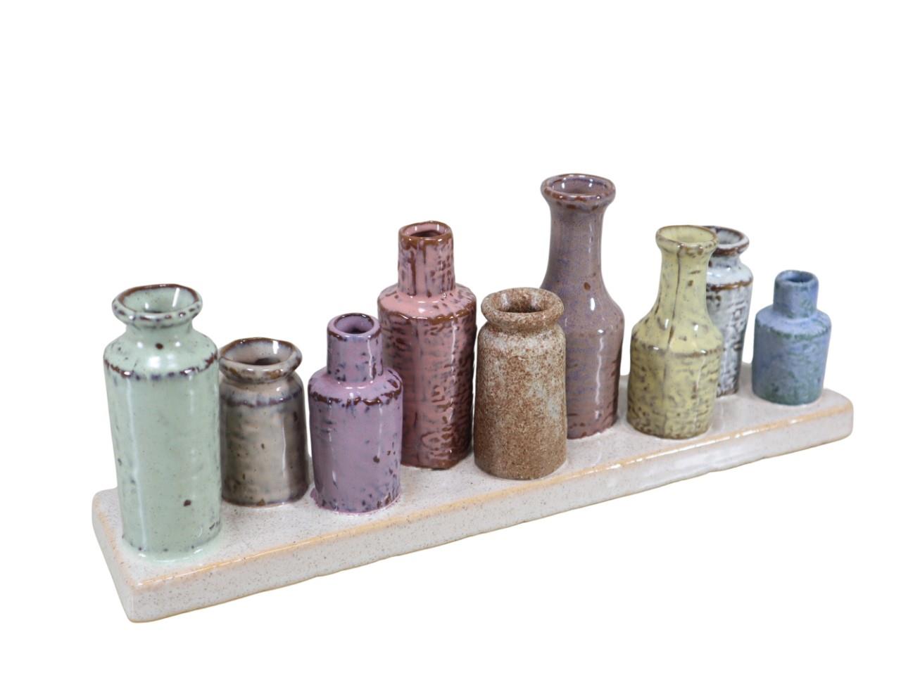 Vasentablett 9-fach Keramik farbmix L30xH11,5cm