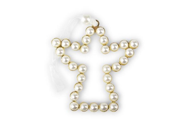 Engel gold m. Perlen creme hängend L9cm