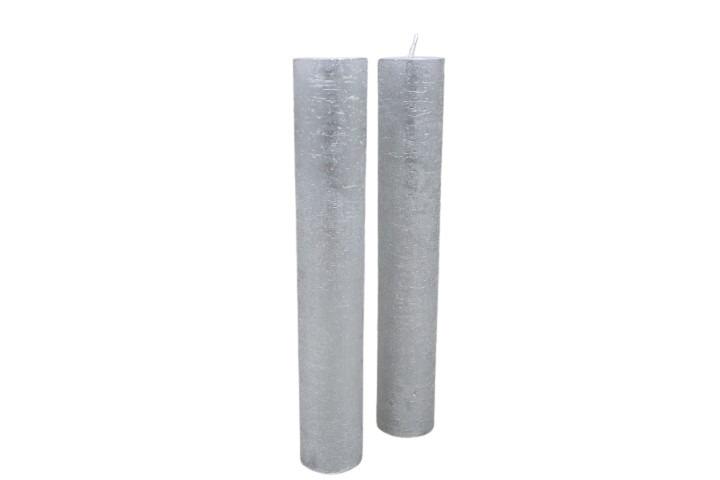 Stabkerze Rustika H300/50mm silber lackiert