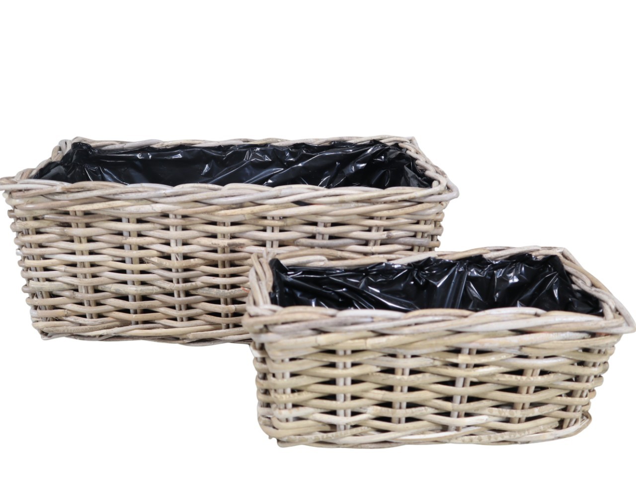 Pflanzkorb rechteckig Kubu-Rattan Set/2 grau L48+30cm